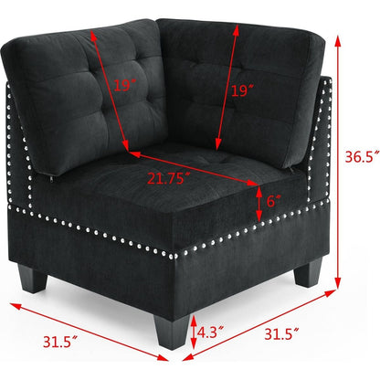 L shape Modular Sectional Sofa,DIY Combination,includes Three Single Chair and Three Corner, Black Velvet.