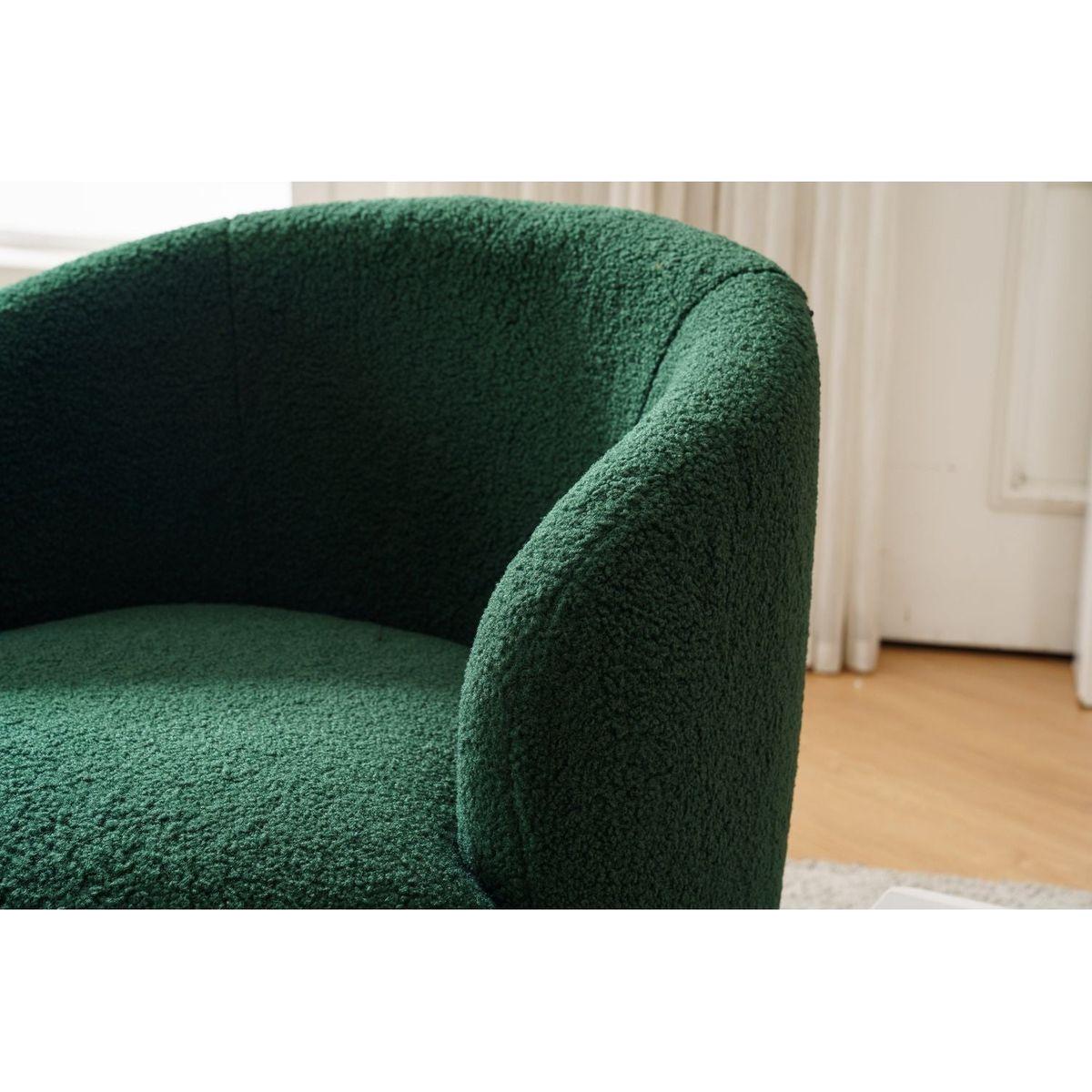 Teddy Fabric Swivel Accent Armchair Barrel Chair With Black Powder Coating Metal Ring,Dark Green