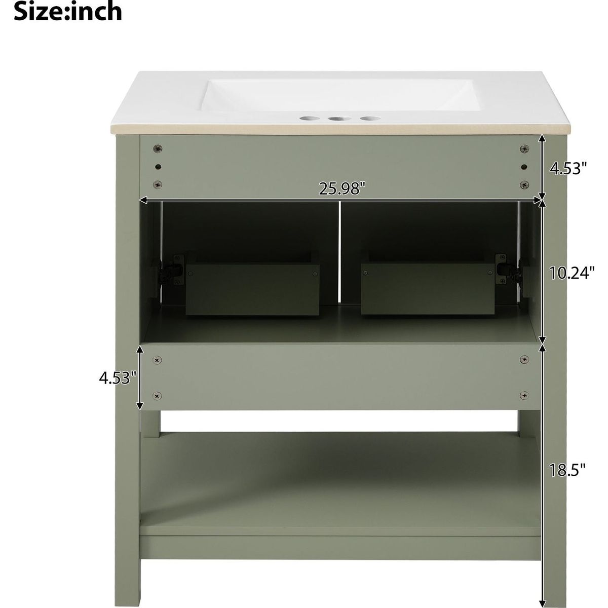 30-Inch Green Bathroom Vanity with Ceramic Sink and Versatile Storage - Ideal for Small Bathrooms