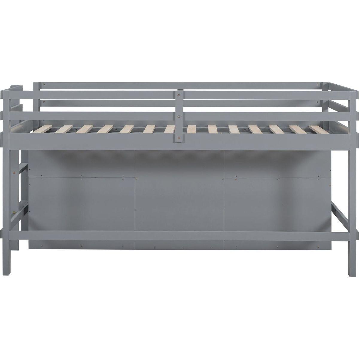 Twin Size Loft Bed with 4 Drawers, Underneath Cabinet and Shelves, Gray