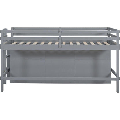 Twin Size Loft Bed with 4 Drawers, Underneath Cabinet and Shelves, Gray