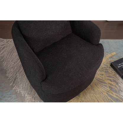 Boucle Fabric Swivel Accent Chair With Soild Wood Round Brown Base Leg,Black