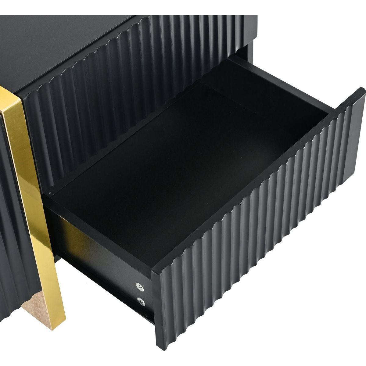 Luxury Fluted TV Stand for TVs Up to 80", Modern Entertainment Center with Storage Cabinets & Drawers, Smooth Media Console with Golden Wood Grain Legs for Living Room, Black