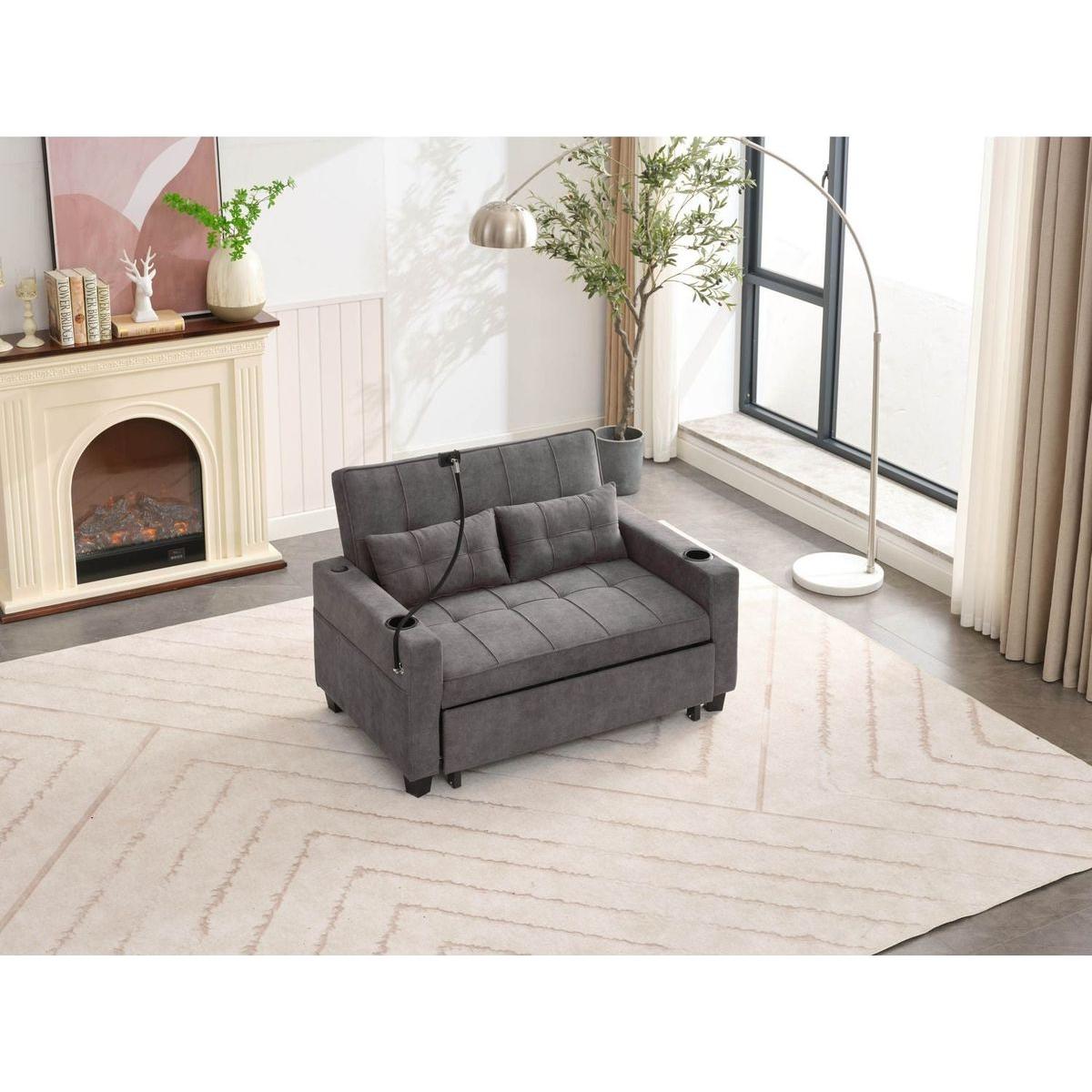 Futon Chair Bed Convertible Chair 3-in-1 Pull Out Sleeper Chair Beds with USB Ports,Wear-resistant and Anti-scratch, Armchair Bed Sleeper for Living Room (Dark Grey Tech cloth)