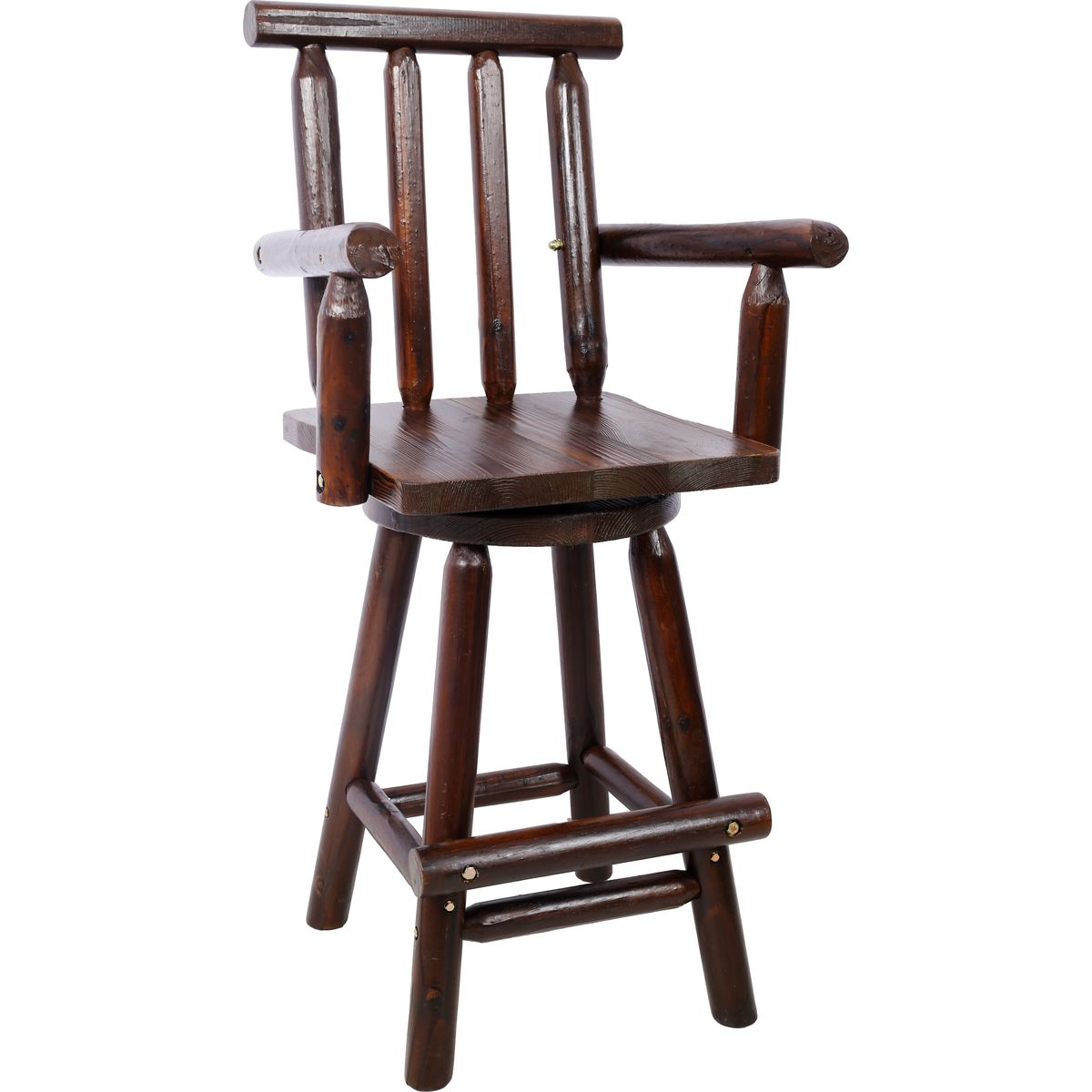 Rustic Bar Stool - Fir Wood Construction, Chair with Footrest,Wide Armrest, Rustic Kitchen Stool, Tall Bistro Chair for Dining Room, Restaurant, Pub, 4-Foot,brown color