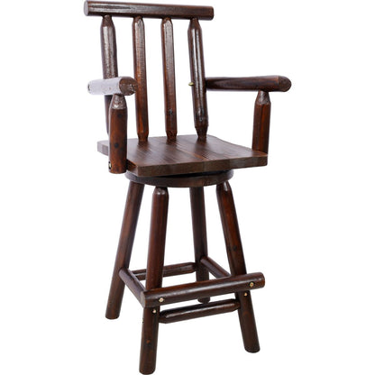 Rustic Bar Stool - Fir Wood Construction, Chair with Footrest,Wide Armrest, Rustic Kitchen Stool, Tall Bistro Chair for Dining Room, Restaurant, Pub, 4-Foot,brown color