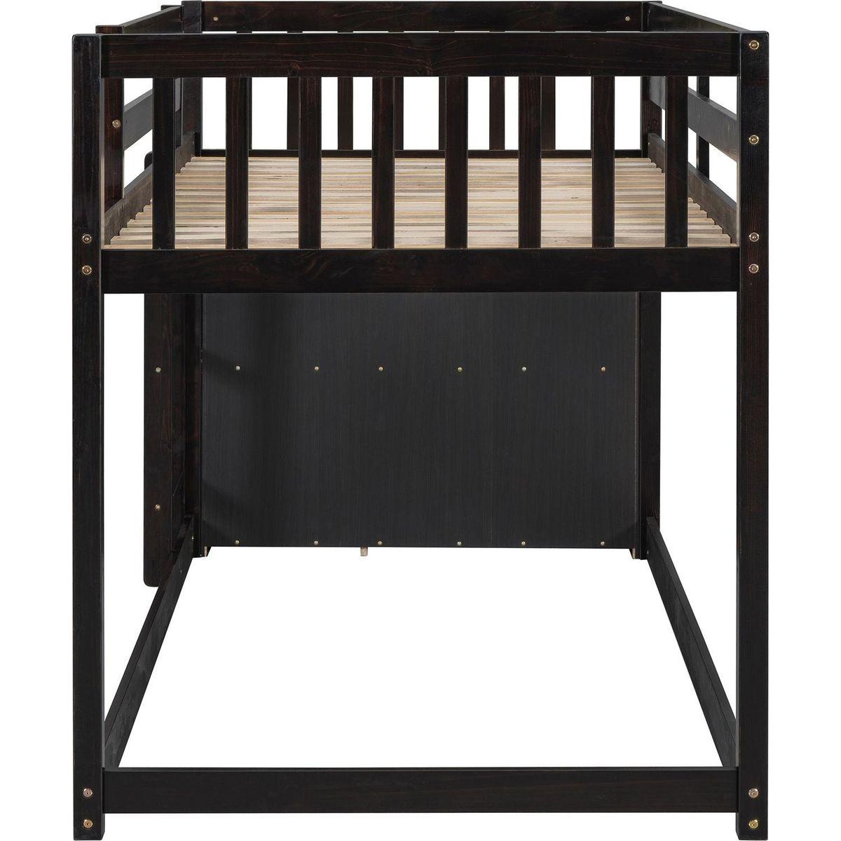 Twin over Twin Bunk Bed with 4 Drawers and 3 Shelves-Espresso