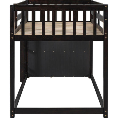 Twin over Twin Bunk Bed with 4 Drawers and 3 Shelves-Espresso