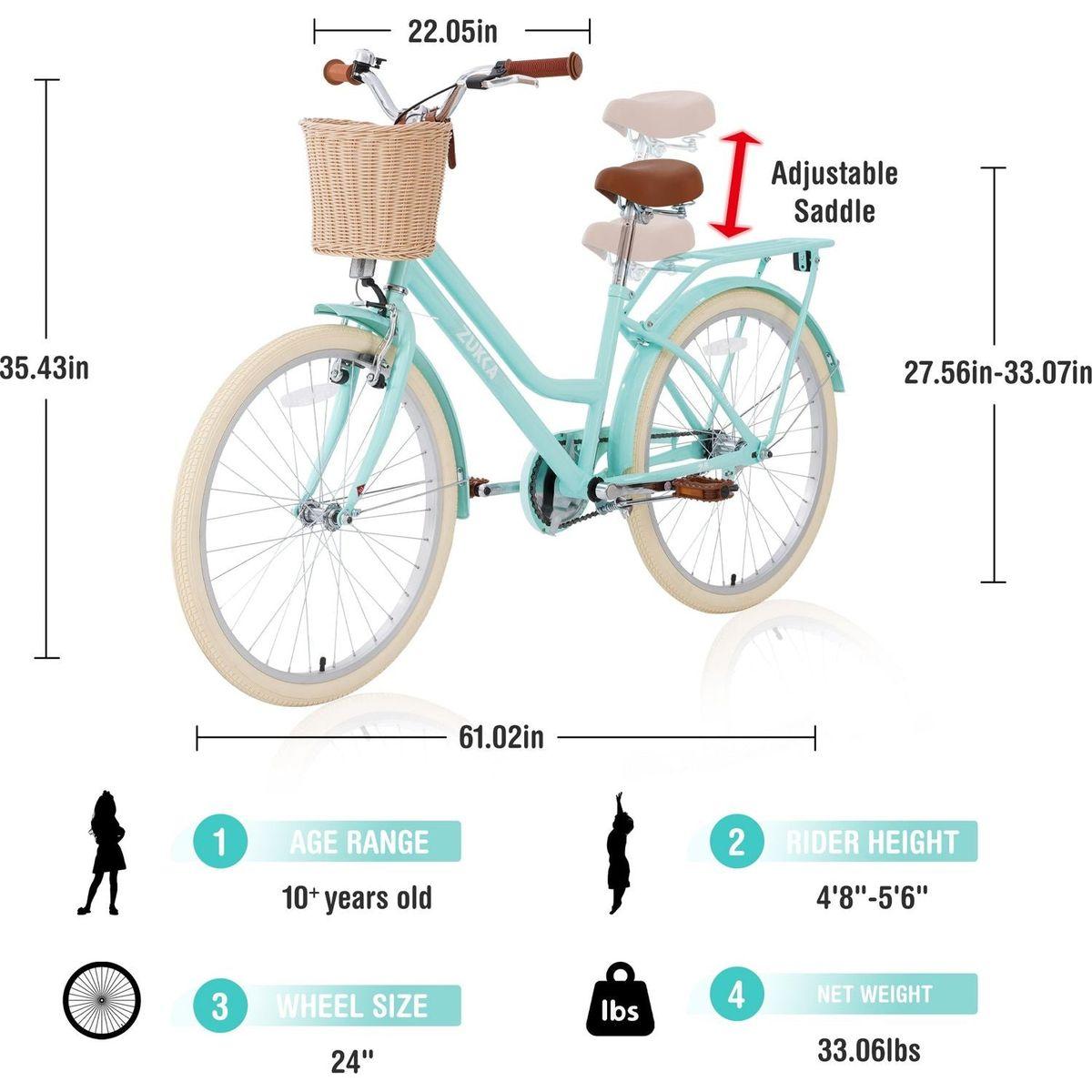 Steel Frame,Multiple Colors, for 10+Years Old Girls Bike,24 inch wheel