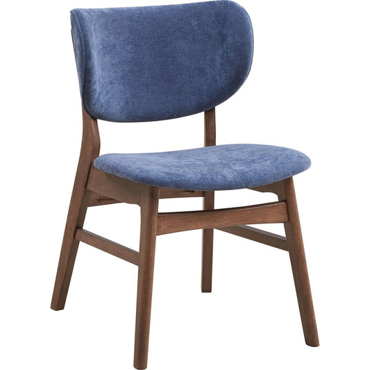 Bevis Side Chair (Set-2), Blue Fabric & Walnut Finish