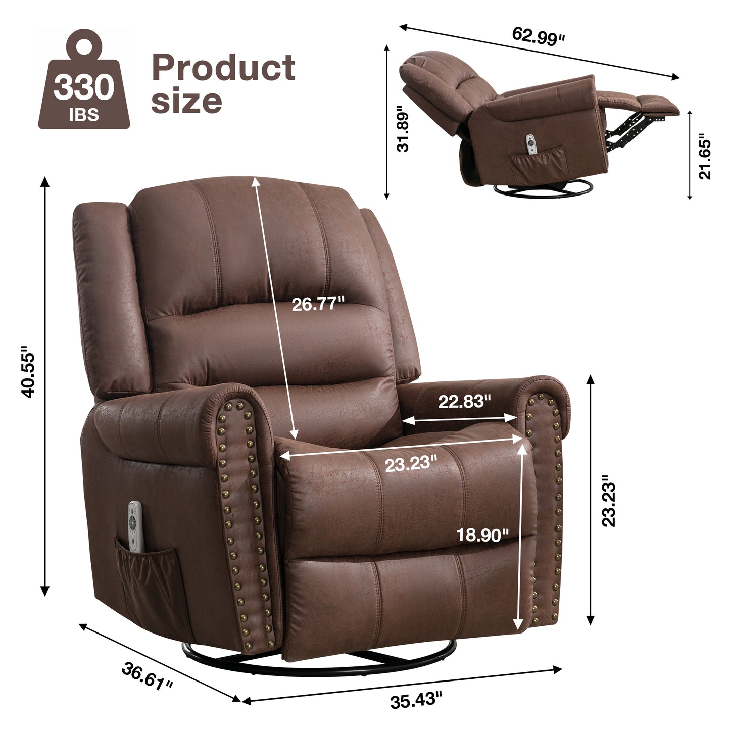 Massage Rocker Recliner Chair Rocking Chairs for Adults Oversized with USB Charge Port Soft Features a Manual Massage and Heat.BROWN