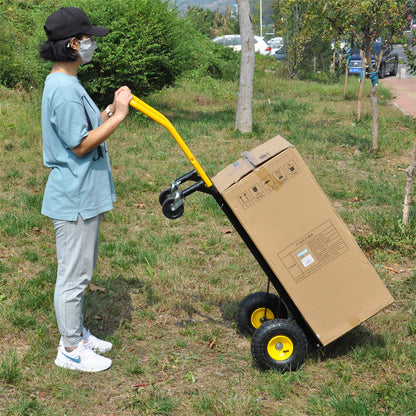 HT1006BK-YL Hand Truck Dual Purpose 2 Wheel Dolly Cart and 4 Wheel Push Cart with Swivel Wheels 330 Lbs Capacity Heavy Duty Platform Cart for Moving/Warehouse/Garden/Grocery