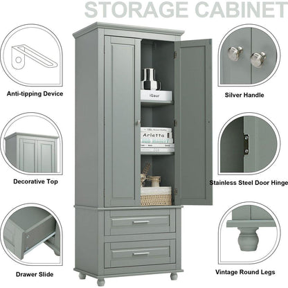 Tall Storage Cabinet with Two Drawers for Bathroom/Office, Grey