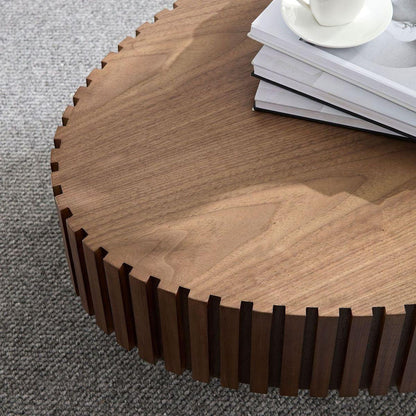 Modern Handcraft Drum Coffee Table Length 43.7 inch Round Coffee Table for Living Room,Small Coffee Table with Sturdy Pedestal,Walnut MDF