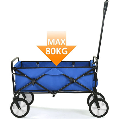 Folding Wagon Garden Shopping Beach Cart (Blue)