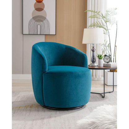 Velvet Fabric Swivel Accent Armchair Barrel Chair With Black Powder Coating Metal Ring,Teal