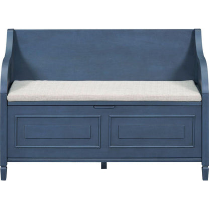 Rustic Style Solid wood Entryway Multifunctional Storage Bench with Safety Hinge (Antique Navy+ Beige)