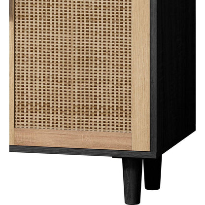 62.20"Elegant and Functional 4-Door Rattan Decorative Storage Cabinet,for Bedroom,Living Room,Office,Easy Assembly,Black
