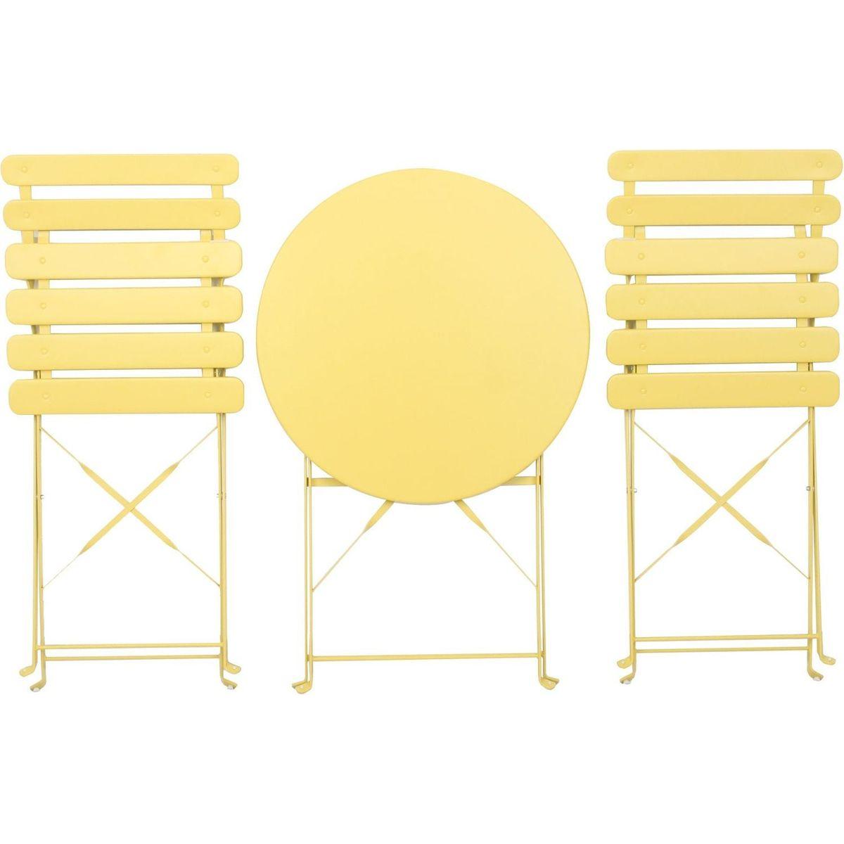 3 Pieces Patio Bistro Balcony Metail Chair Table Set-Yellow
