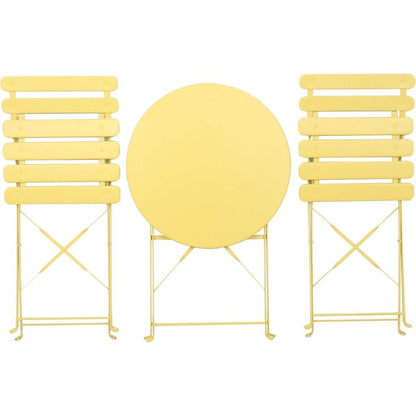 3 Pieces Patio Bistro Balcony Metail Chair Table Set-Yellow