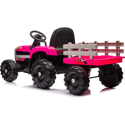 Ride on Tractor with Trailer,24V Battery Powered Electric Tractor Toy, 200w*2motor 1.86-4.97MPH/Remote Control,electric car for kids,Three speed adjustable,USB,MP3 ,Bluetooth,LED light, safety belt.