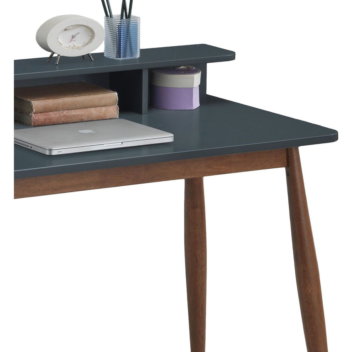Roskilde Mid-Century Modern Wood Writing Desk with Hutch, Grey