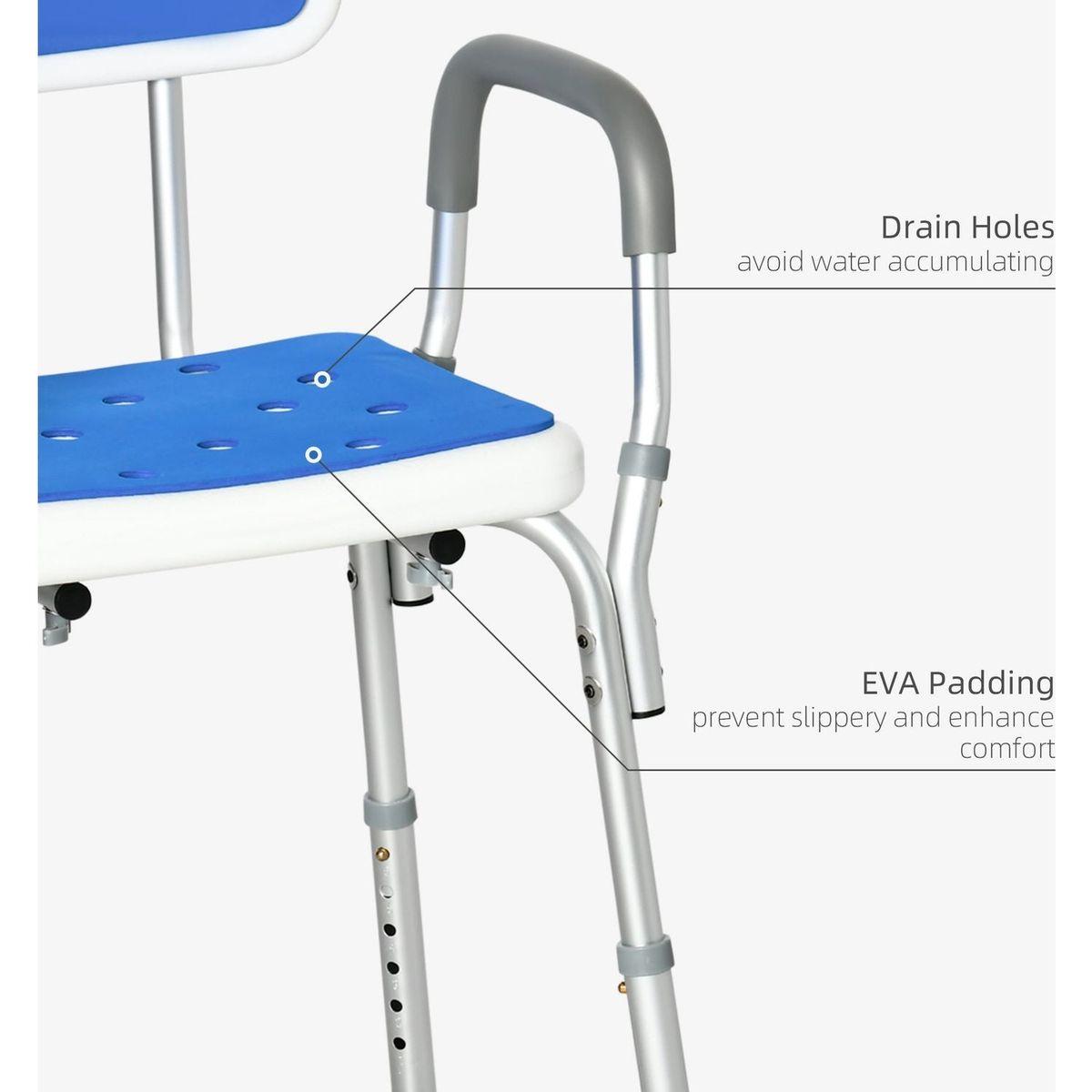 EVA Padded Shower Chair with Arms and Back, Bath Seat with Adjustable Height, Anti-slip Shower Bench for Seniors and Disabled, Tool-Free Assembly, 299lbs