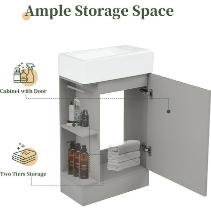 18.6" Bathroom Vanity with Sink, Bathroom Vanity Cabinet with Two-tier Shelf, Left or Right Orientation, Grey