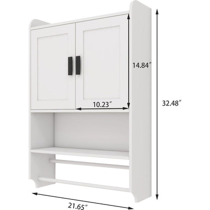Bathroom Wall Cabinet with Doors,Adjustable Shelf,Towel Bar and Paper Holder, Over The Toilet Storage Cabinet, Medicine Cabinet for Bathroom-White
