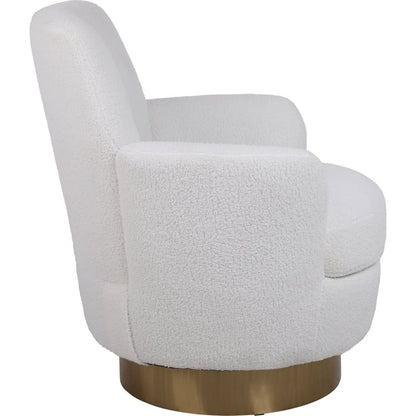 Teddy Swivel Barrel Chair, Swivel Accent Chairs Armchair for Living Room, Reading Chairs for Bedroom Comfy, Round Barrel Chairs with Gold Stainless Steel Base (Ivory)