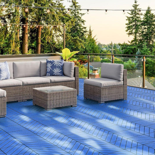 Plastic Interlocking Tiles, 44 Patio Tiles, 12" x 12" Wave Pattern Connected Waterproof Easy to Attach Outdoor All Weather Use, Suitable for Poolside Balconies Backyard Patio Deck Tiles, Blue