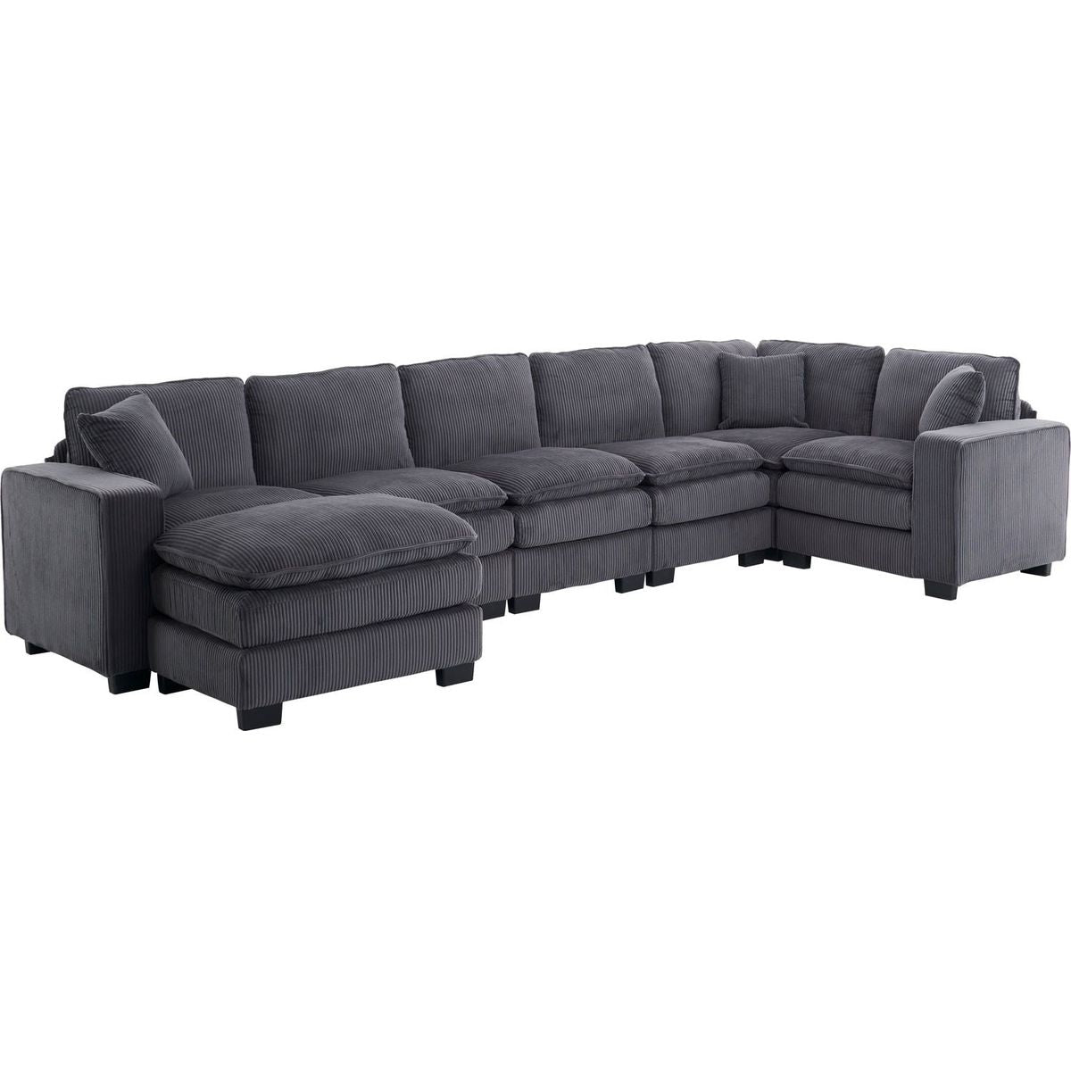 Modern U Shaped 6-seat Sectional Sofa Couch with one Ottoman and three toss pillows, Modular Sofa for Living Room,Corduroy sofa