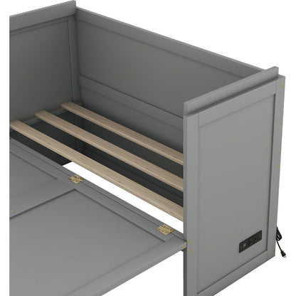 Full Size Murphy Bed with USB Port and a Large Drawer, Gray
