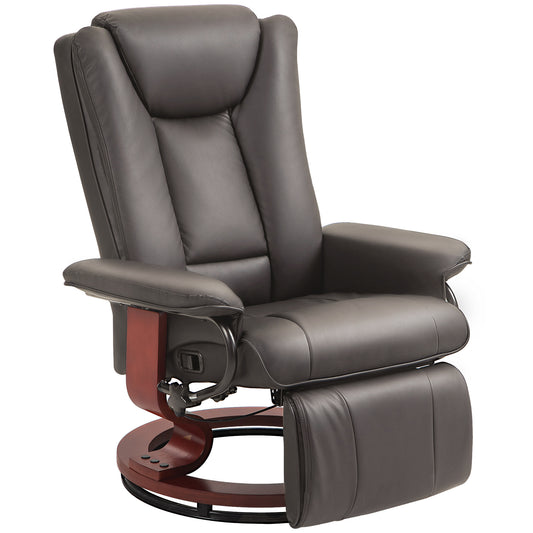 Manual Swivel Recliner Chair, PU Leather Reclining Chair with Footrest for Living Room, Brown