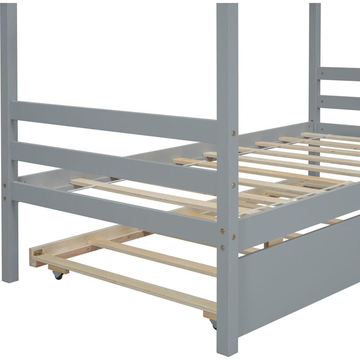 Twin Size House-shaped Bed with Trundle,Grey