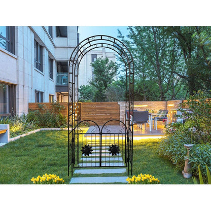 Metal Garden Arch with doors Garden Arbor Trellis Climbing Plants Support Arch Outdoor Arch Wedding Arch Party Events Archway Black