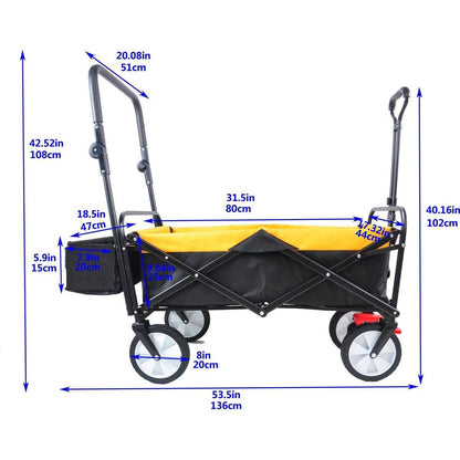 folding wagon Collapsible Outdoor Utility Wagon, Heavy Duty Folding Garden Portable Hand Cart, Drink Holder, Adjustable Handles