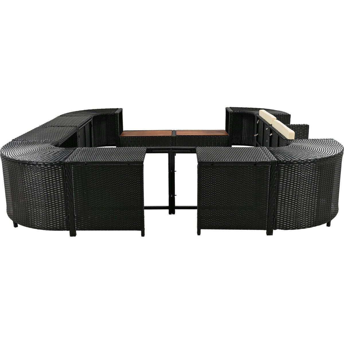 Spa Surround Spa Frame Quadrilateral Outdoor Rattan Sectional Sofa Set with Mini Sofa,Wooden Seats and Storage Spaces, Beige