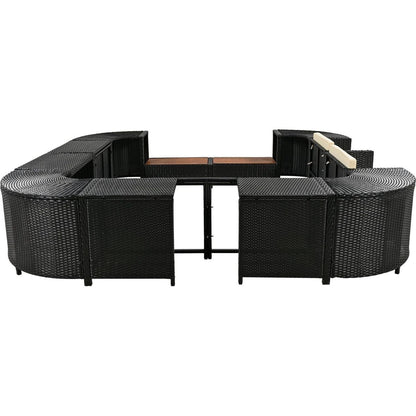 Spa Surround Spa Frame Quadrilateral Outdoor Rattan Sectional Sofa Set with Mini Sofa,Wooden Seats and Storage Spaces, Beige