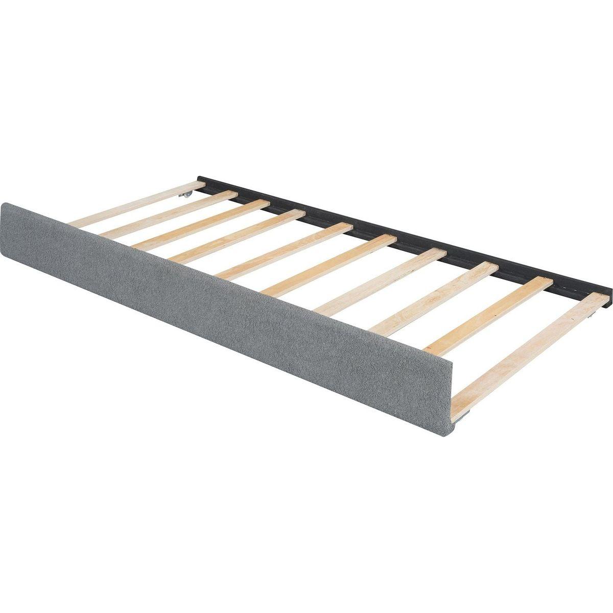 Teddy Fleece Twin Size Upholstered Platform Bed with Trundle, Gray