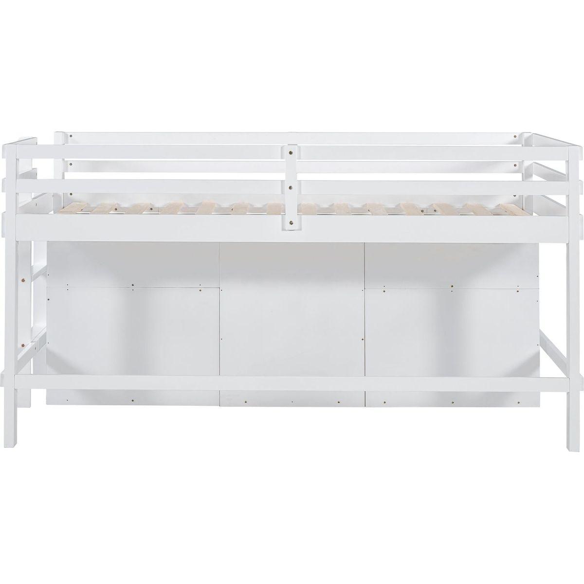 Twin Size Loft Bed with 4 Drawers, Underneath Cabinet and Shelves, White