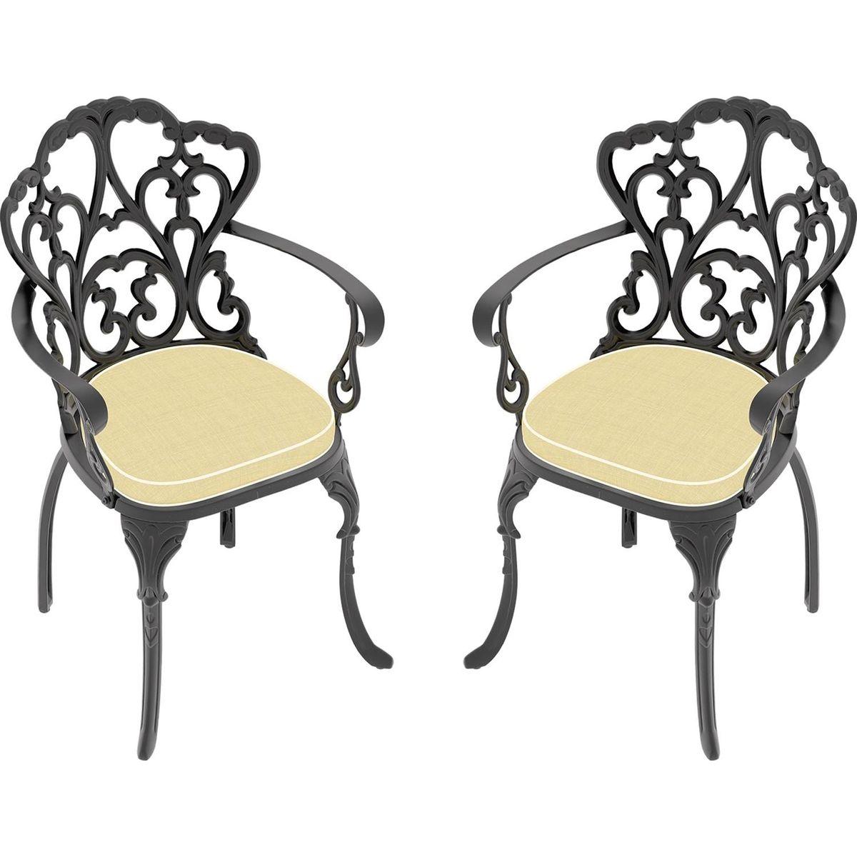 Cast Aluminum Patio Dining Chair 2PCS With Black Frame and Cushions In Random Colors