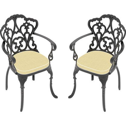Cast Aluminum Patio Dining Chair 2PCS With Black Frame and Cushions In Random Colors