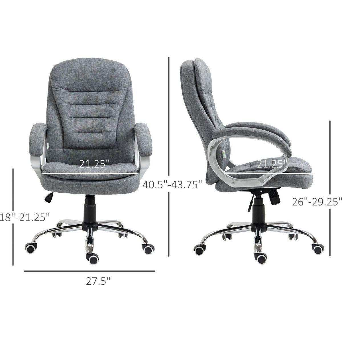 Vinsetto High Back Home Office Chair Executive Computer Chair with Adjustable Height, Upholstered Thick Padding Headrest and Armrest - Grey