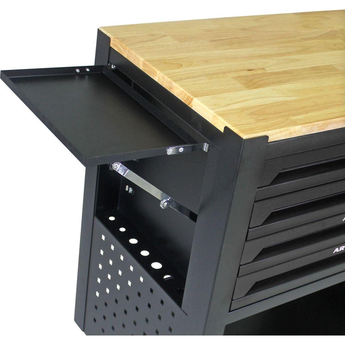 4 DRAWERS MULTIFUNCTIONAL TOOL CART WITH WHEELS AND WOODEN TOP-BLACK