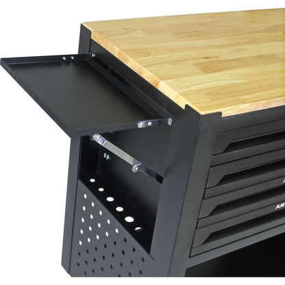 4 DRAWERS MULTIFUNCTIONAL TOOL CART WITH WHEELS AND WOODEN TOP-BLACK