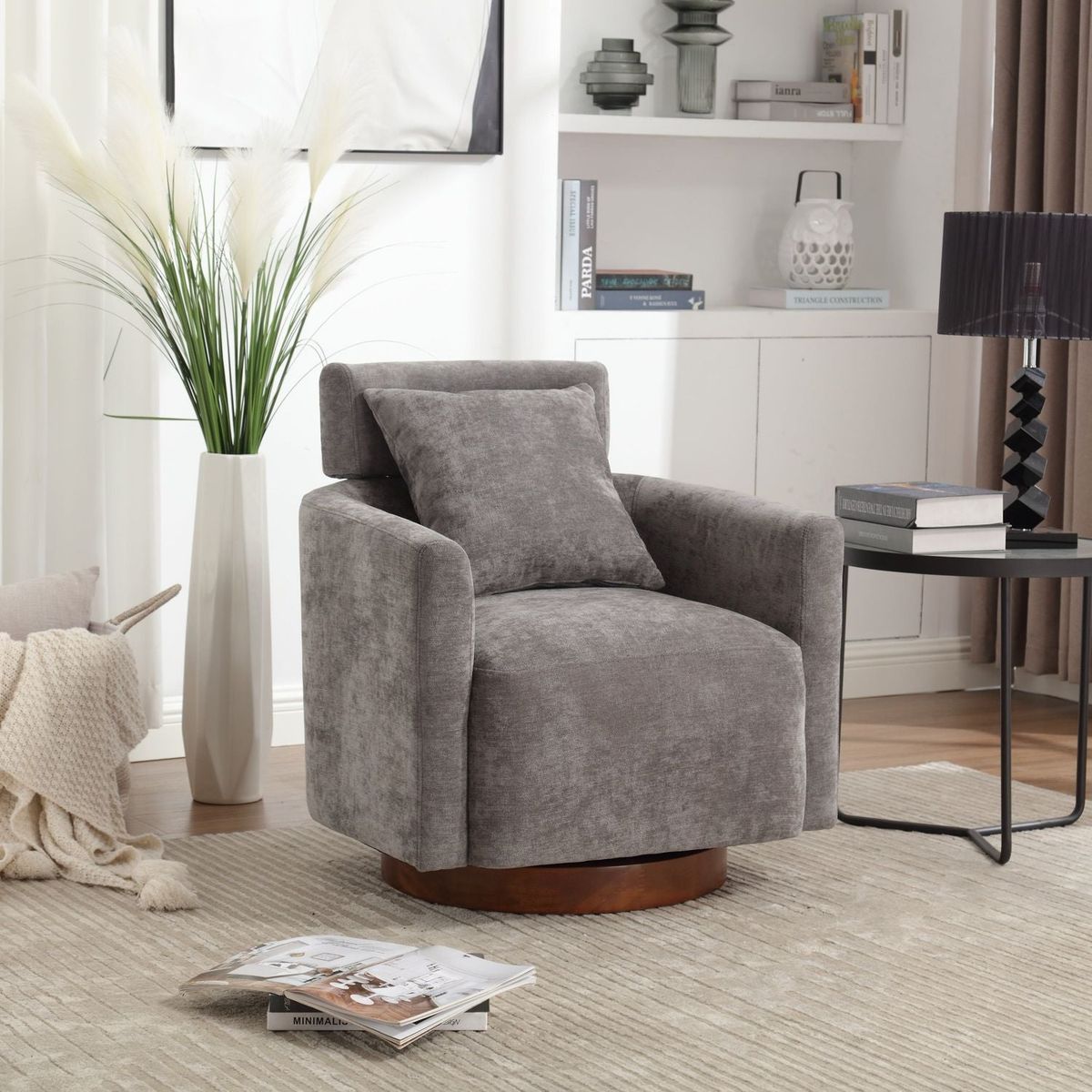 360 degree rotation design, multi-gear adjustment backrest, soft and comfortable chenille fabric, ergonomic design of the living room chair