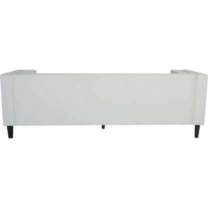 3-Seater Sofa, Upholstered Tufted Coach, Velvet Sofa, Ivory White