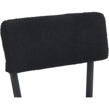 Set of 2 modern teddy fabric upholstered bar stools - Metal base high stool - Suitable for kitchen, dining and living room - Black - Stylish and comfortable island seating