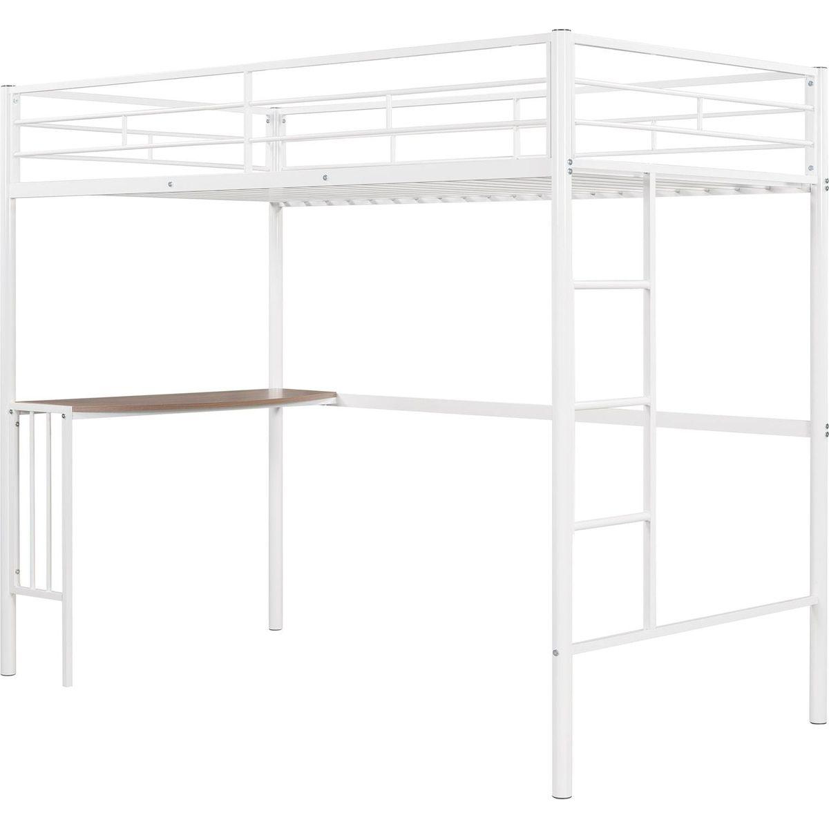 Twin Metal Bunk Bed with Desk, Ladder and Guardrails, Loft Bed for Bedroom, White